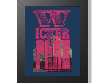 Wicker Park Chicago Framed Poster, Flat Iron Building and Neighborhood Arts Wall Art Gift