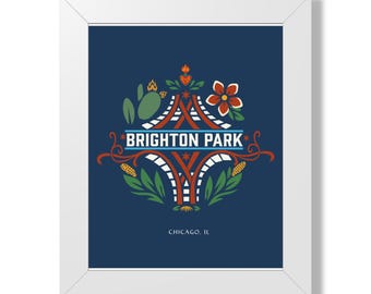 Brighton Park Chicago Framed Poster, Rail Junction and Mexican Heritage Neighborhood Wall Art Gift