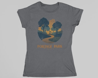 Portage Park Chicago Fitted T-Shirt, Organic Cotton Portage Sculpture and Neighborhood Park Tee