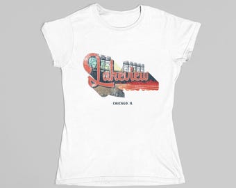 Lakeview Chicago Fitted T-Shirt, Organic Cotton Stadium Lights and Lakefront Neighborhood Tee