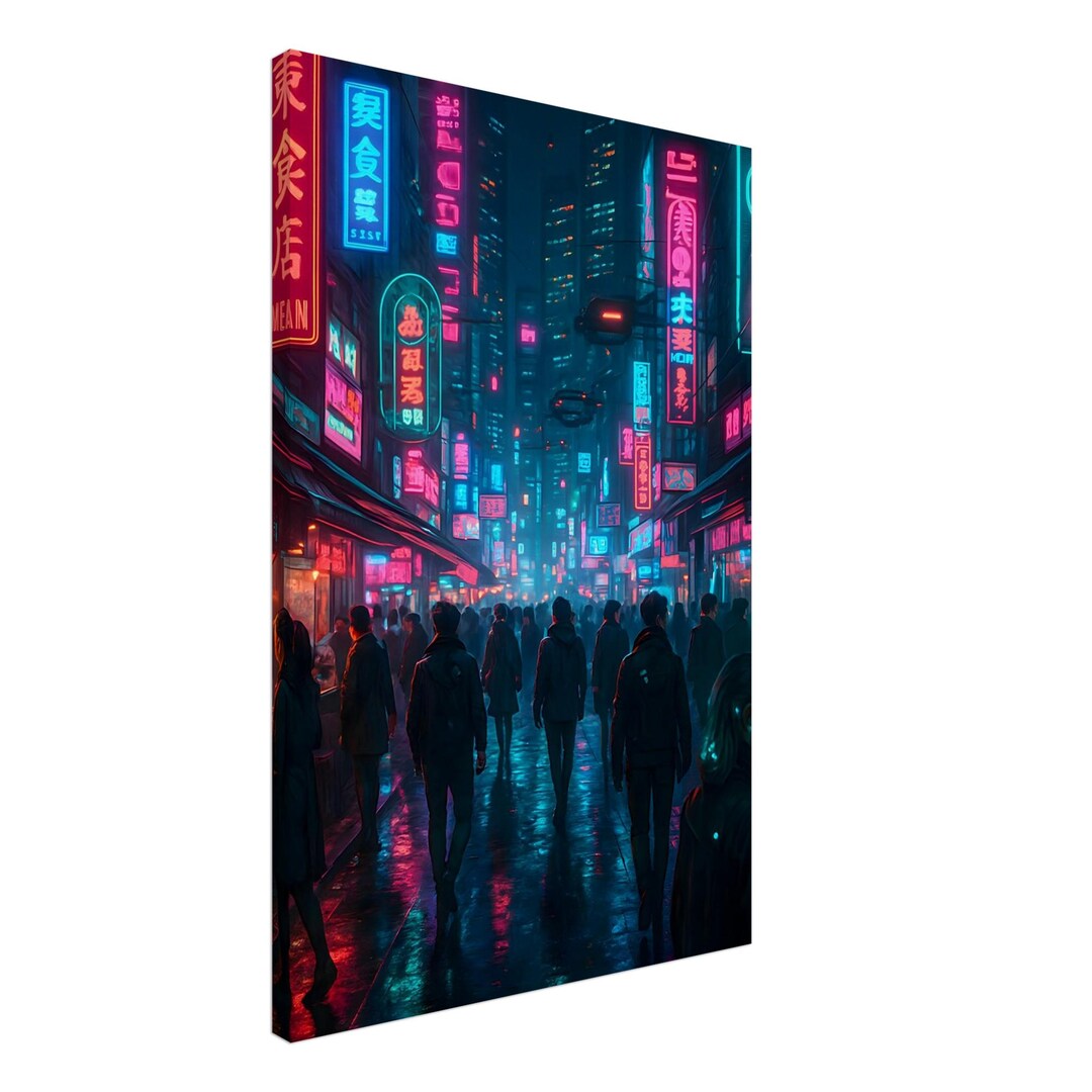 Cyberpunk Neon Street Canvas | Gallery-wrapped Wall Art | Futuristic ...