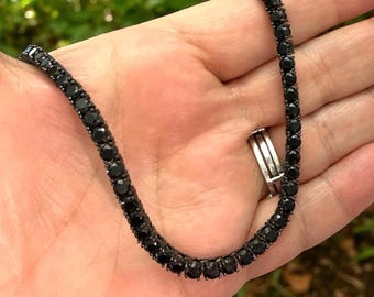 Black Moissanite Tennis Chain, 925 Sterling Silver Iced Out Necklace