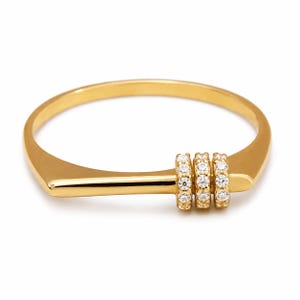 14K Gold Moissanite Bar Ring, Minimalist Signet Ring