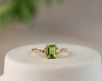 Natural Peridot Ring, 14K Gold Vermeil, August Birthstone