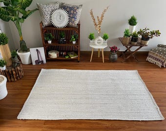Indian Handmade Solid White Jute Braided Rug Custom Size Living Room Rug Warm Vintage Rug Rectangle Jute Carpet Turkish Boho Rug