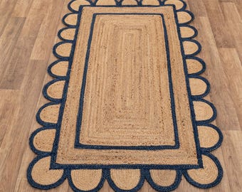 Natural Scalloped Jute Rug, Scallop pattern Rug, Natural Jute Rug, Handbraided Rug, Area Rug, Handwoven Jute Rug, Custom Rug, Decorative Rug