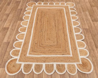 Handmade Jute Scalloped Rug – Bohemian Natural Fiber Area Rug