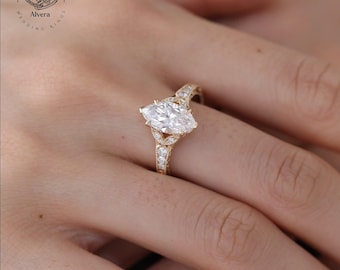 Anillo vintage de talla marquesa / Anillo de compromiso de filigrana / Anillo de diamantes de inspiración antigua / Anillo de novia Art Déco / Regalo para ella
