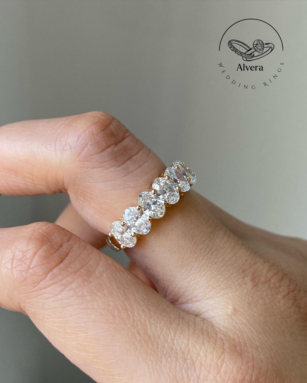 Oval Moissanite Half Eternity Band | Dainty Gold Anniversary Ring - Etsy