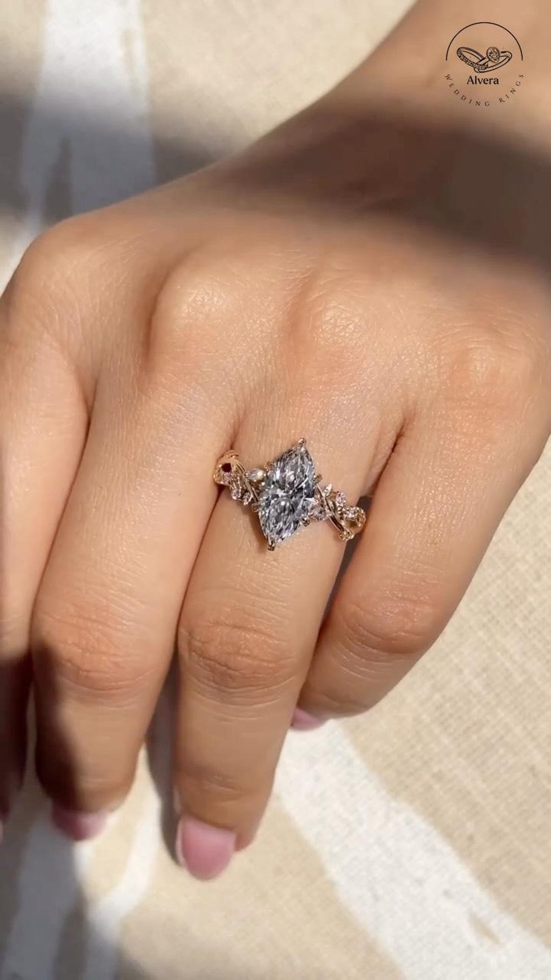 1.50 CT Marquise Cut Lab Grown Diamond Ring | Nature Inspired Leaf ...