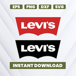 May include: A digital graphic featuring two Levi's logos. The top logo is red with white text, and the bottom logo is black with white text. Above the logos are file type indicators: EPS, PNG, DXF, and SVG. Below the logos is the text "INSTANT DOWNLOAD."