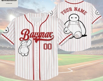 Custom Baymax White Baseball Jersey, Disney Big Hero 6 Baymax Jersey, Disneyland Baseball Team Outfit, Birthday Gift For Fans