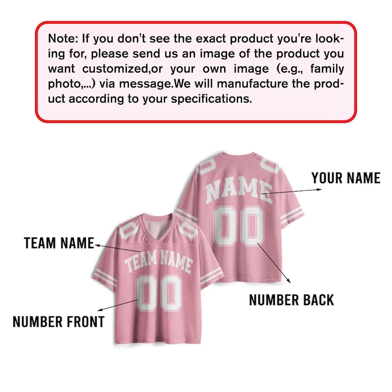 The image is a pink football jersey with the number 00, labeled with "TEAM NAME" and "NAME" on the front and back, respectively.