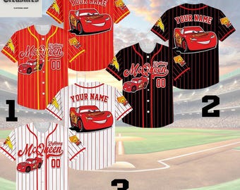 Custom Disney Cars Lightning McQueen Baseball, Custom Cars Baseball Jersey Team, Personalized Disney Baseball Team Outfit, Cars Land Tee