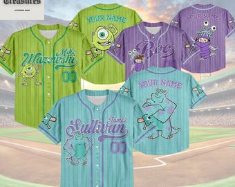 Custom Disney Monster Inc James Sullivan Cyan Simple Baseball, Personalized Baseball Team Jersey, Birthday Gift for Monster Inc Fans Family