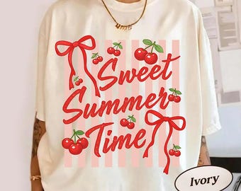 Gestreepte zoete zomertijd, png, sublimatieontwerp Cherry Coquette png, kersenbloesem T-shirt graphic (digitale download)