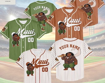 Custom Maui Baseball Jersey, Disney Maui Jersey Shirt, Disneyland Birthday Gift, Disney Baseball Fan Lover Gift, Moana Movie Shirt