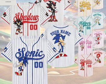 Camiseta de béisbol Sonc personalizada con nombre y número, regalo de cumpleaños de Sonc el Erizo Shadow Tails Sliver, fanático del béisbol Sonc el Erizo