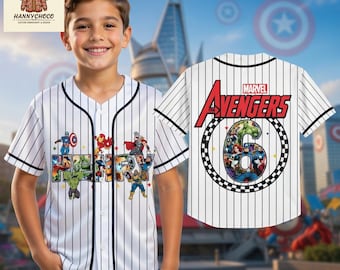 Maillot de baseball Avengers personnalisé, chemise Marvel personnalisée avec nom et numéro, cadeau d'anniversaire super-héros pour garçon