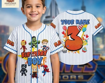 Maillot d'anniversaire personnalisé Avengers, chemise Marvel personnalisée avec numéro et prénom, cadeau super-héros pour enfants