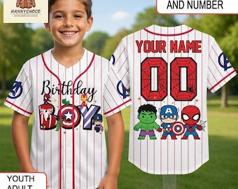 Maillot de baseball personnalisé Avengers, chemise personnalisée pour garçon d'anniversaire de super-héros, maillot Marvel Kids pour enfant