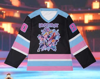 Custom Huntrix Hockey Jersey, Personalized KPop Demon Hunters Name Number Shirt, Rumi Mira Zoey Girls Hockey Jersey, Anime Kpop Fan Gift
