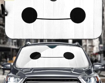 Cute Baymax Car Sun Shade, Big Hero 6 Windshield Sunshade, Minimalist Robot Eye Auto Front Window Cover, Funny Disney Inspired Car Gift