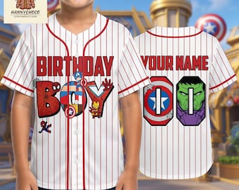 Maillot de baseball personnalisé Avengers Birthday Boy, chemise de super-héros personnalisée avec nom et numéro