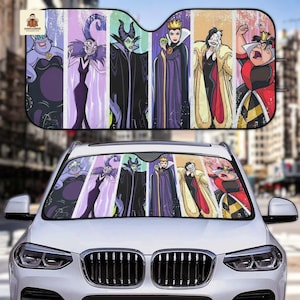 A car windshield with a colorful, cartoon-style design featuring characters from the Disney film "The Dark Princess".