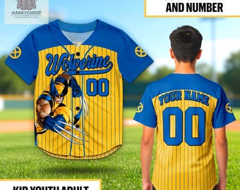 Custom Wolverine Baseball Jersey, Personalized Name Number Youth Kids X-Men Superhero Gift