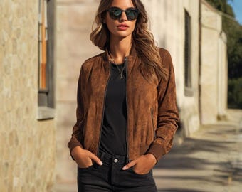 Women's Vintage Brown Suede Jacket | Stylish Zipper Leather Coat | Retro Casual Fall Outerwear