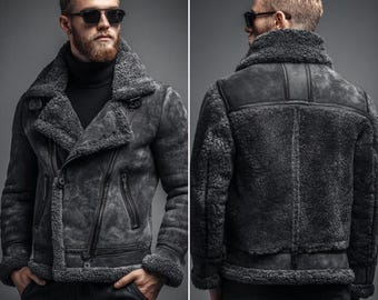 Handgefertigte Lammfell Biker Lederjacke für Herren | Winter Moto Style