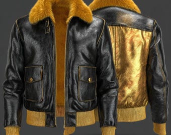 Handmade Men’s Black Leather Moto Jacket | Faux Fur Collar