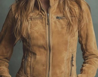 Women's Vintage Brown Suede Jacket | Stylish Zipper Leather Coat | Retro Casual Fall Outerwear