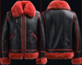 Handgefertigte Herren Lammfell-Schwarzleder-Moto-Jacke | Wintermode