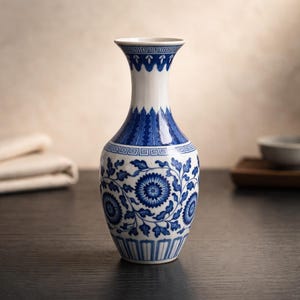 Jarrón de porcelana azul y blanca