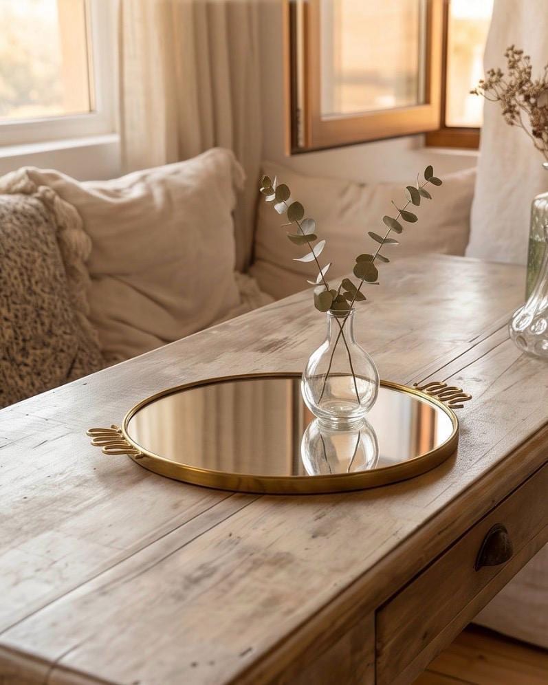 Plateau miroir rond vintage en laiton — Beyit