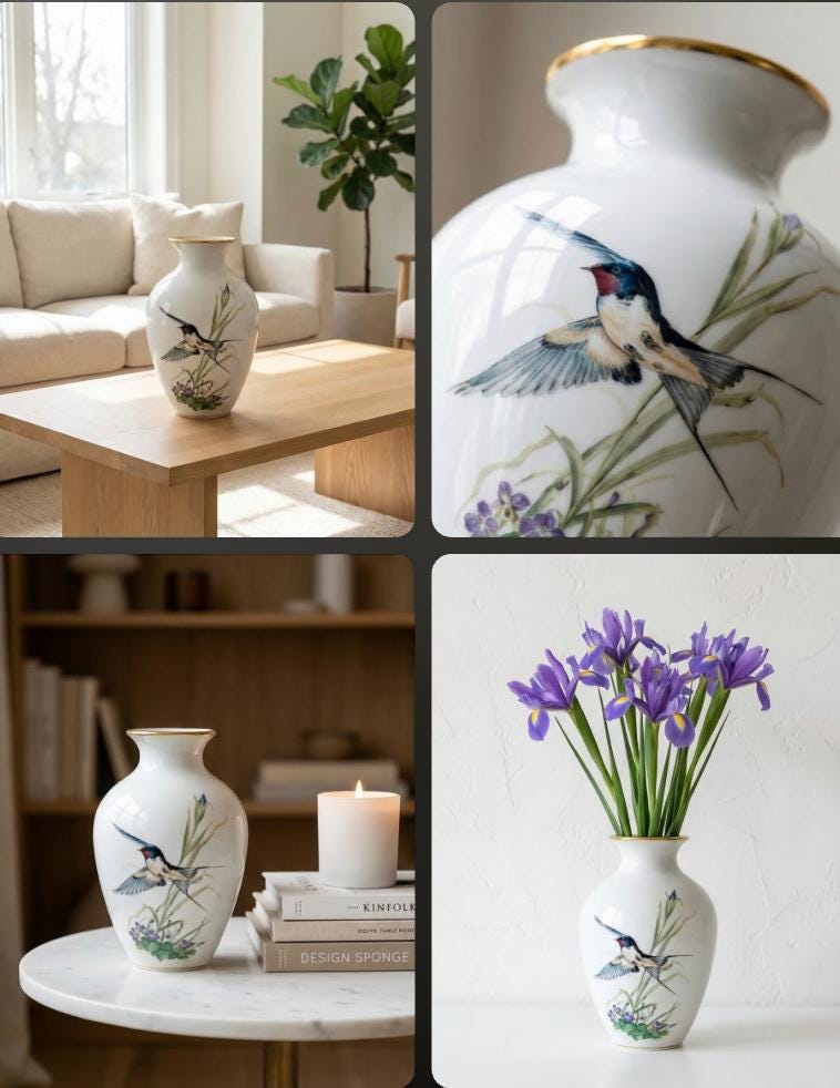 The Meadowland Bird Vase – Franklin Porcelain - Etsy UK