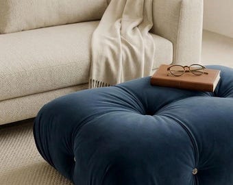 B&B Italia Camaleonda Ottoman 66 x 96 cm by Mario Bellini 2022 | Dark Blue Velvet Modules | Luxury designer pouf | Modular sofa element