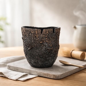 Burnt Effect Black Ceramic Vase | Organic Textured Art Object | Modern Minimalist Home Decor - Pitta Ceramiche