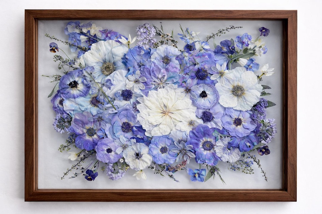 Custom Pressed Wedding Bouquet Frame | Bridal Flower Preservation | Personalized Wedding Keepsake in Walnut - 12x16, Clear