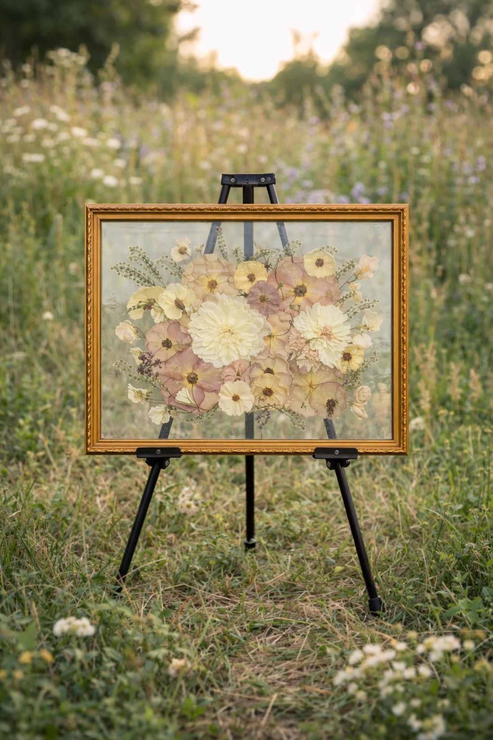 Custom Pressed Wedding Bouquet Preservation | Handmade Frame, Bridal Keepsake Art - 18x24