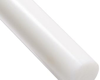 Barra redonda de HDPE, 12 mm x 300 mm, plástico branco translúcido para engenharia.