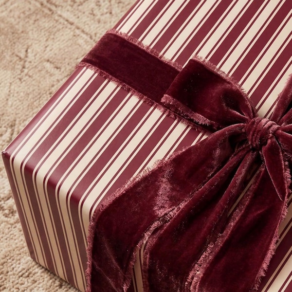 Vintage Burgundy Stripe Wrapping Paper Luxury Gift Wrap Classic gift wrap for wife romantic Packaging Old Money Elegant Striped Gift Wrap
