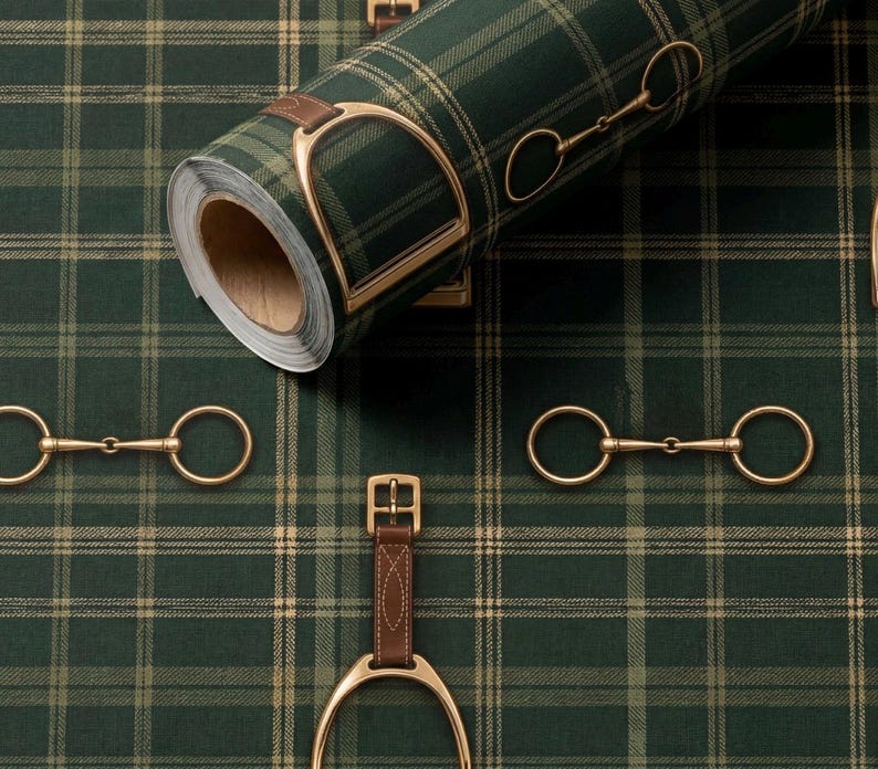 countryside equestrian wrapping paper luxury tartan gift wrap horse riding inspired wrapping paper classic heritage gift presentation