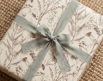 Emballage cadeau botanique neutre papier cadeau floral minimaliste Emballage cadeau esthétique beige papier cadeau mariage élégant papier de luxe rustique