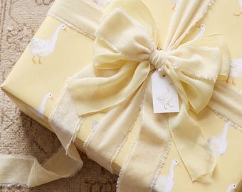Pastel Yellow Goose Wrapping Paper Vintage Farmhouse Gift Wrap Cottagecore Watercolor Goose Nursery Baby Shower Elegant Gift Wrap