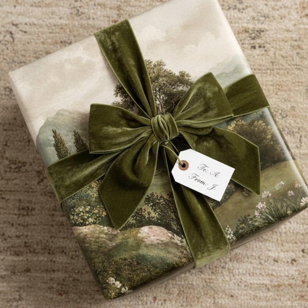 Vintage landschap Cadeaupapier Olieverfschilderijstijl Inpakpapier Platteland Kunst Cadeaupapier Neutraal Elegant Luxe Inpakpapier