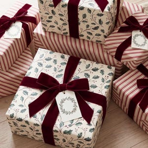 Holly Berry Traditional Christmas Wrapping Paper Luxury Holiday Gift Wrap Classic Christmas Gift Wrap Elegant botanical