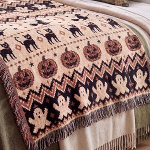 Halloween vävd filt present till Halloween-älskare pläd mysig höst läskig säsong heminredning pumpa spökfilt höst soffdekor